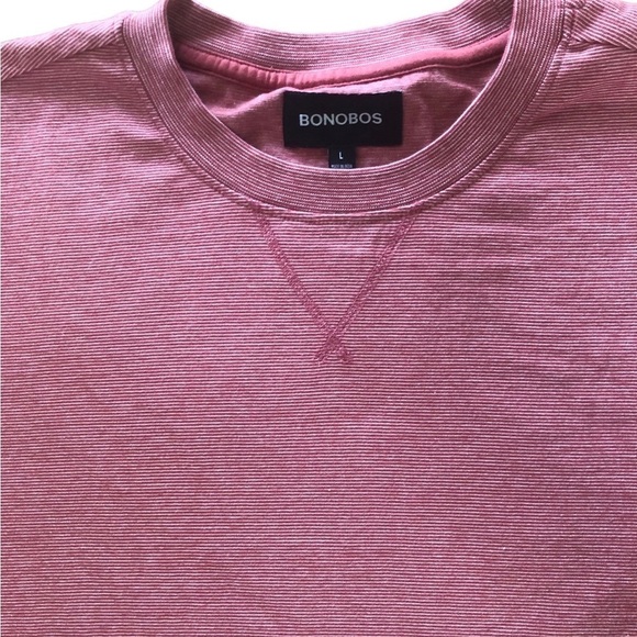 BONOBOS Red Striped Long Sleeve Tee Size L 100% Cotton Casual Summer Pullover - Picture 2 of 4